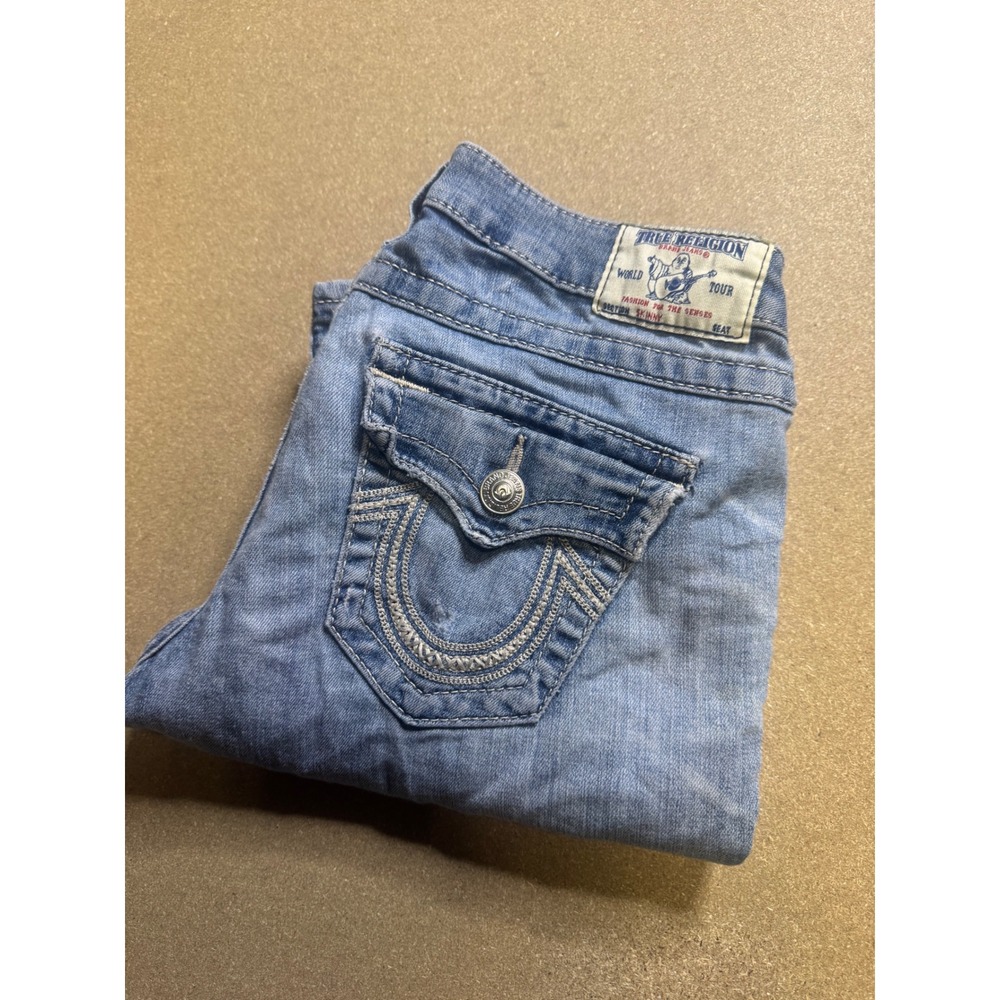 True Religion Women's Jeans Flap Pocket Blue Denim Size 28 MADE IN USA